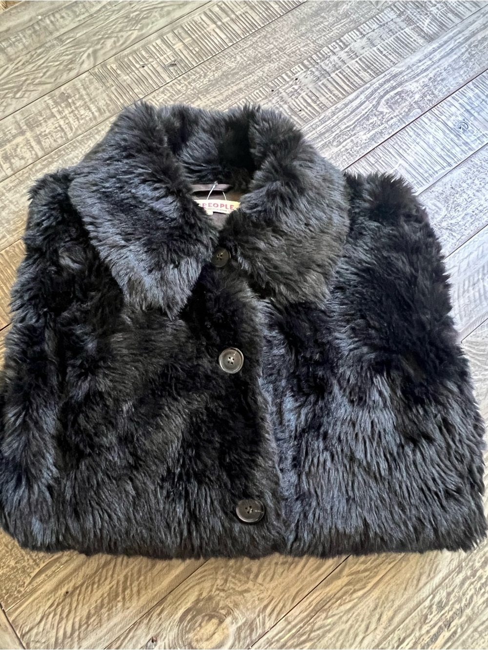FREE PEOPLE Black Faux Fur Coat size MEDIUM NEW with tags NWT - Picture 5 of 13